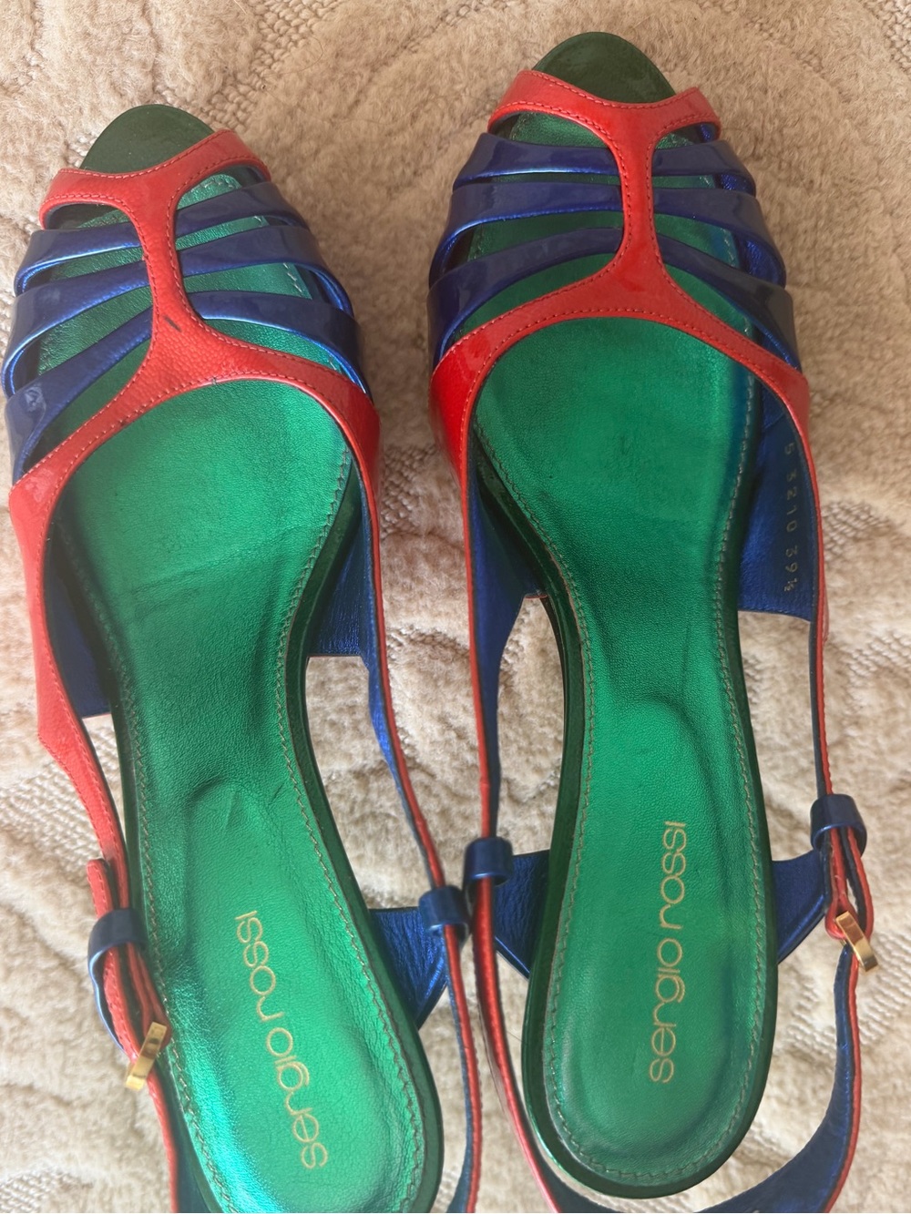 SERGIO ROSSI colorblock patent leather Slingback pump. Vintage like new 39-1/2